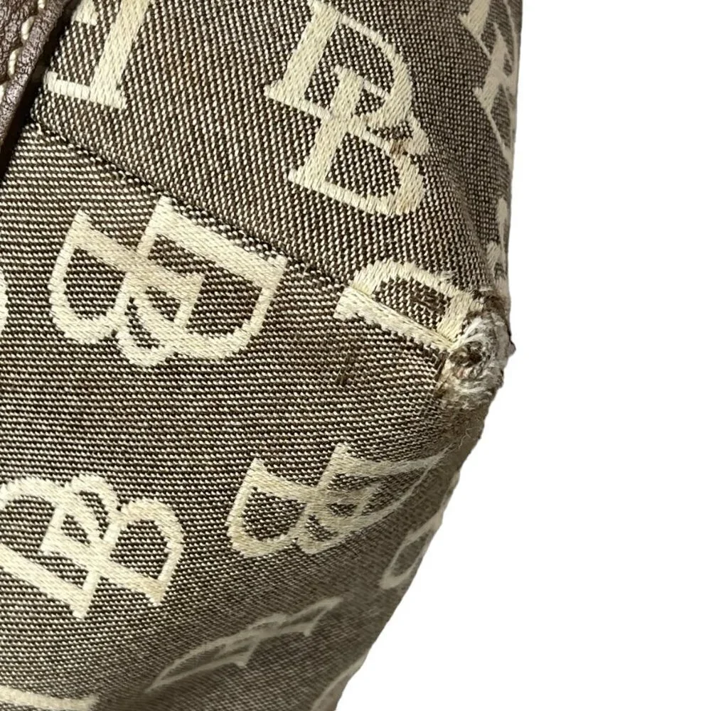 Dooney & Bourke Purse Monogram Canvas Vintage Shoulder Bag Satchel Brown Y2K